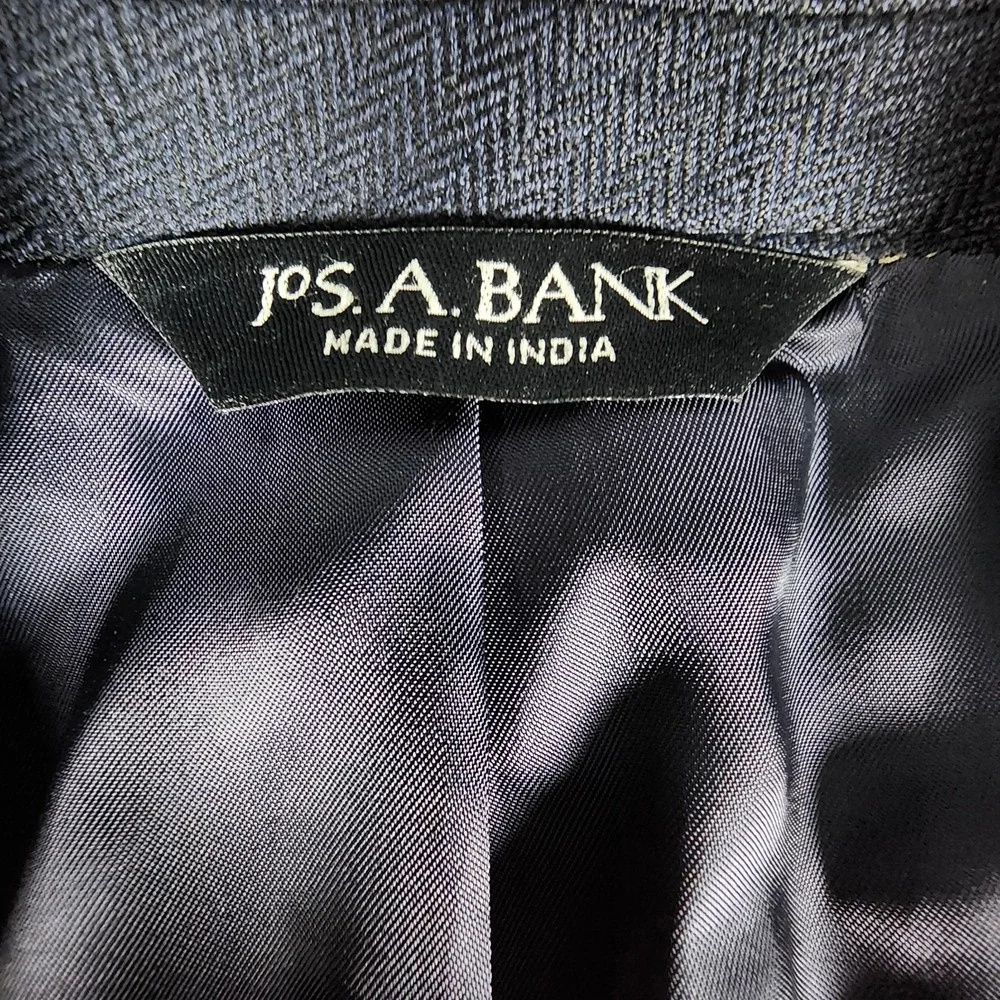 Jos A Banks Mens 43R Navy Blue Herringbone Sport Coat Blazer Silk & Camel‎ Hair